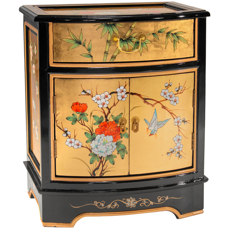 Oriental Furniture Gold Lacquer End Table Birds And Flowers Perigold